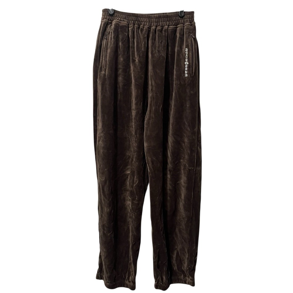 Rocawear Pants Youth XL Dark Brown Velour Track Athletic Stripe‎ Embroidered Y2K